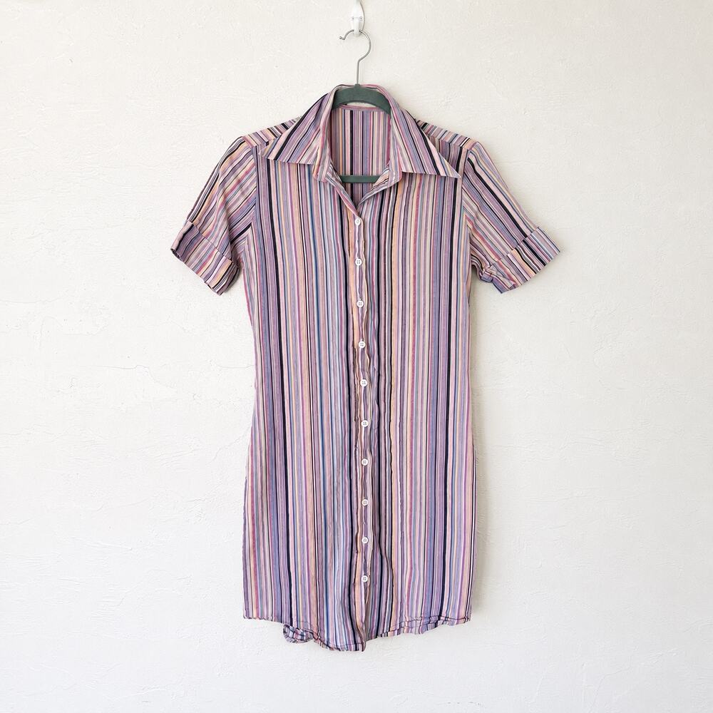Swedish Hasbeens Striped Mini Dress in Pink, Purple, Blue